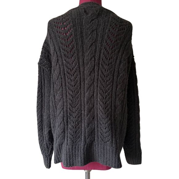 Anthropologie Classic Pointelle Cardigan size Small S Black Cable Knit Button Fr - Picture 5 of 11